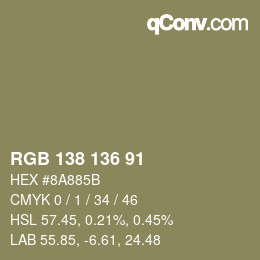 Color code: RGB 138 136 91 | qconv.com