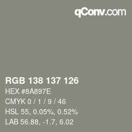 カラーコード: RGB 138 137 126 | qconv.com