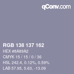 Color code: RGB 138 137 162 | qconv.com