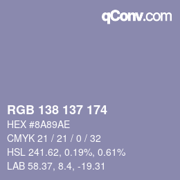 Color code: RGB 138 137 174 | qconv.com