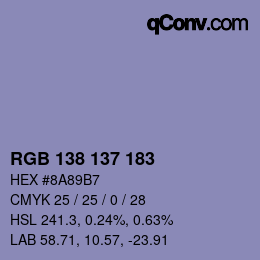 Color code: RGB 138 137 183 | qconv.com