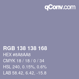 Color code: RGB 138 138 168 | qconv.com