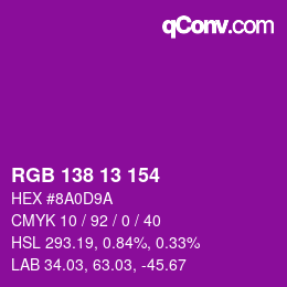 Color code: RGB 138 13 154 | qconv.com