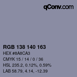 カラーコード: RGB 138 140 163 | qconv.com