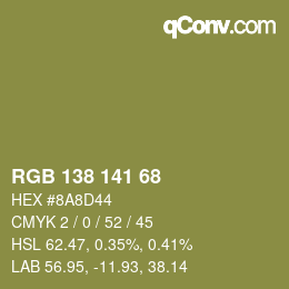 Color code: RGB 138 141 68 | qconv.com