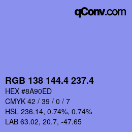 カラーコード: RGB 138 144.4 237.4 | qconv.com
