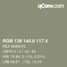 カラーコード: RGB 138 144.8 117.4 | qconv.com