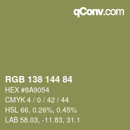 Color code: RGB 138 144 84 | qconv.com