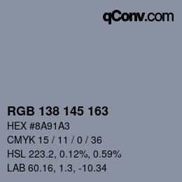 Código de color: RGB 138 145 163 | qconv.com