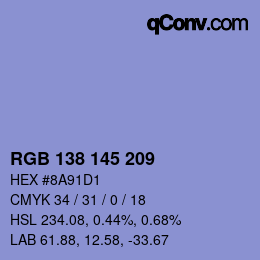 Color code: RGB 138 145 209 | qconv.com