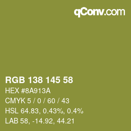 Color code: RGB 138 145 58 | qconv.com