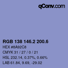 カラーコード: RGB 138 146.2 200.6 | qconv.com
