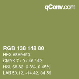 Color code: RGB 138 148 80 | qconv.com