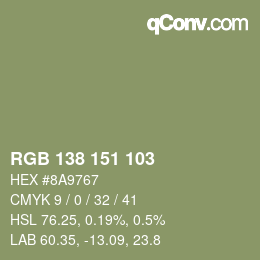 Color code: RGB 138 151 103 | qconv.com
