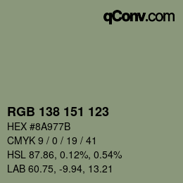Color code: RGB 138 151 123 | qconv.com
