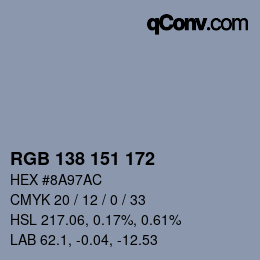 Color code: RGB 138 151 172 | qconv.com