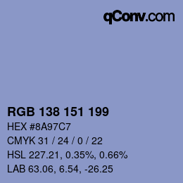 Color code: RGB 138 151 199 | qconv.com