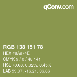 Color code: RGB 138 151 78 | qconv.com