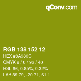 Color code: RGB 138 152 12 | qconv.com