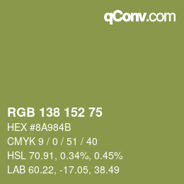 Color code: RGB 138 152 75 | qconv.com