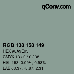 颜色代码: RGB 138 158 149 | qconv.com