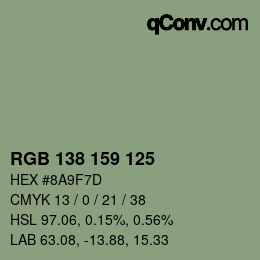 Color code: RGB 138 159 125 | qconv.com