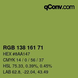 Color code: RGB 138 161 71 | qconv.com