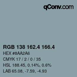 カラーコード: RGB 138 162.4 166.4 | qconv.com