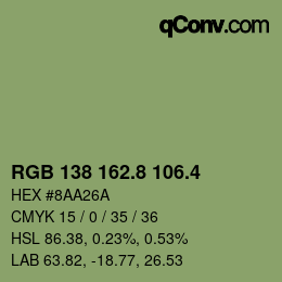 カラーコード: RGB 138 162.8 106.4 | qconv.com