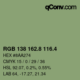 カラーコード: RGB 138 162.8 116.4 | qconv.com