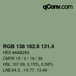 カラーコード: RGB 138 162.8 131.4 | qconv.com