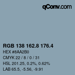 カラーコード: RGB 138 162.8 176.4 | qconv.com