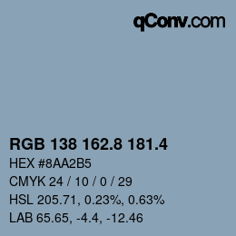 カラーコード: RGB 138 162.8 181.4 | qconv.com