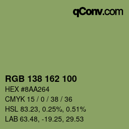 Color code: RGB 138 162 100 | qconv.com