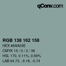 Color code: RGB 138 162 158 | qconv.com