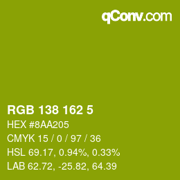 カラーコード: RGB 138 162 5 | qconv.com