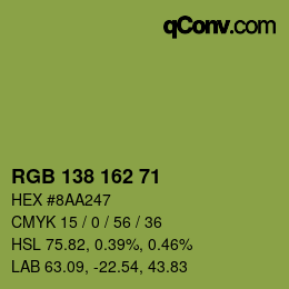 Color code: RGB 138 162 71 | qconv.com