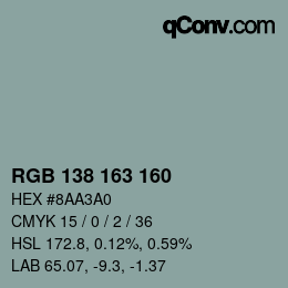 Código de color: RGB 138 163 160 | qconv.com