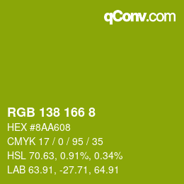 Color code: RGB 138 166 8 | qconv.com