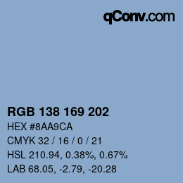 Color code: RGB 138 169 202 | qconv.com