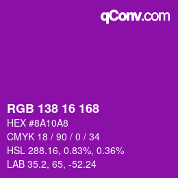 Color code: RGB 138 16 168 | qconv.com