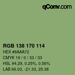 Color code: RGB 138 170 114 | qconv.com