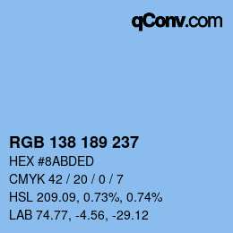 Color code: RGB 138 189 237 | qconv.com