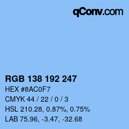Color code: RGB 138 192 247 | qconv.com