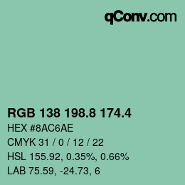 カラーコード: RGB 138 198.8 174.4 | qconv.com