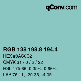 カラーコード: RGB 138 198.8 194.4 | qconv.com