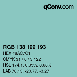 Color code: RGB 138 199 193 | qconv.com