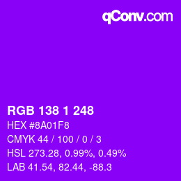 Color code: RGB 138 1 248 | qconv.com