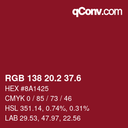 カラーコード: RGB 138 20.2 37.6 | qconv.com