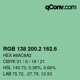 カラーコード: RGB 138 200.2 162.6 | qconv.com